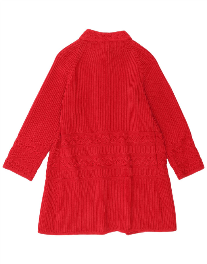Pulover cardigan cu paragate vintage pentru femei UK 14 Lână virgină roșie medie