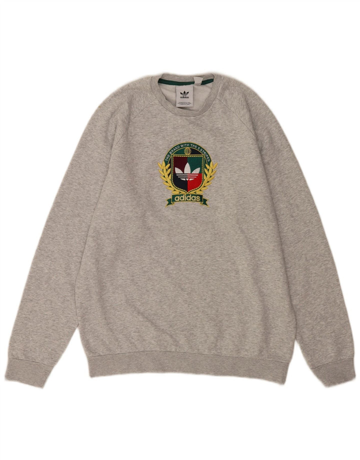 Hanorac grafic pentru bărbați Adidas Jumper, bumbac, gri mediu