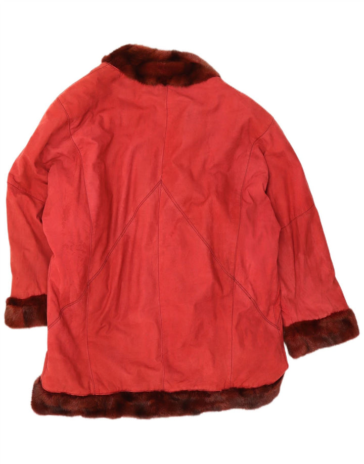 VINTAGE Pardesiu supradimensionat pentru femei de piele intoarsa IT 44 Medium Red Piele