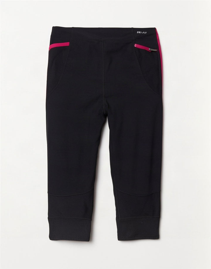 Leggings capri Nike Dri Fit pentru femei UK 14, mare, negru, poliester bloc de culoare
