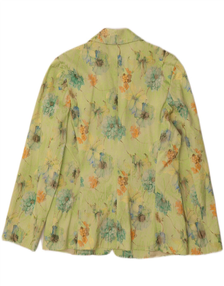 VINTAGE Womens 2 Button Blazer Jacket UK 12 Medium Green Floral Vintage Vintage and Second-Hand Vintage from Messina Hembry 