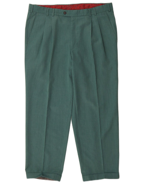 Pantaloni de costum vintage pentru bărbați IT 54 2XL W38 L30 Poliester verde