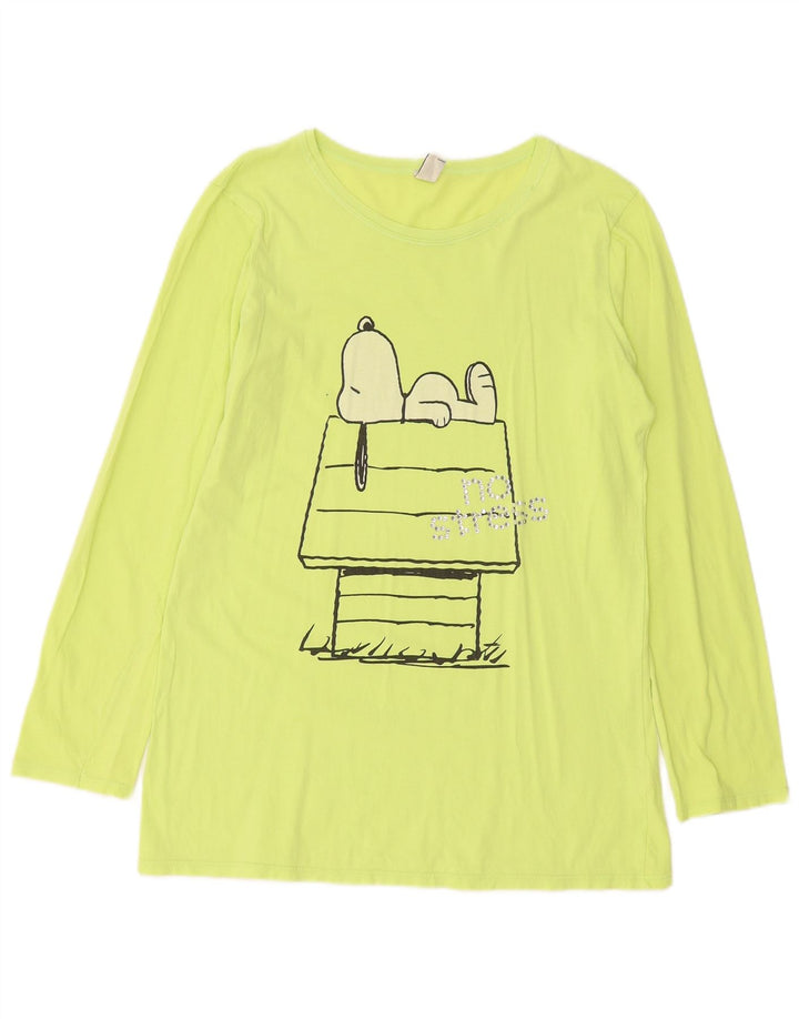 BENETTON pentru femei Peanuts Graphic Top cu mânecă lungă UK 14 Bumbac verde mediu