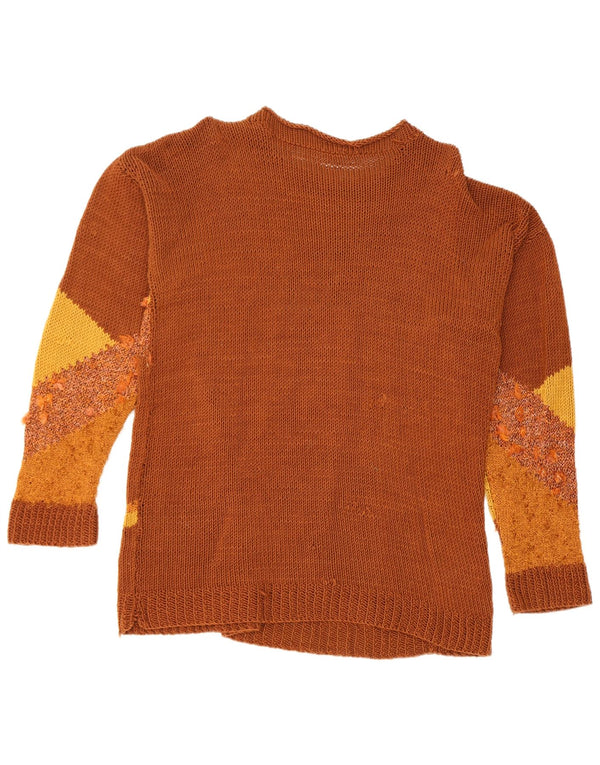 Vintage Womens Crew Neck Jumper Sweater UK 16 Large Brown Floral