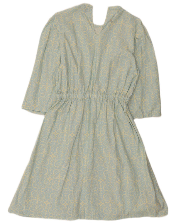 Rochie vintage pentru femei cu mâneci 3/4 A-Line UK 12 Medium Blue Floral