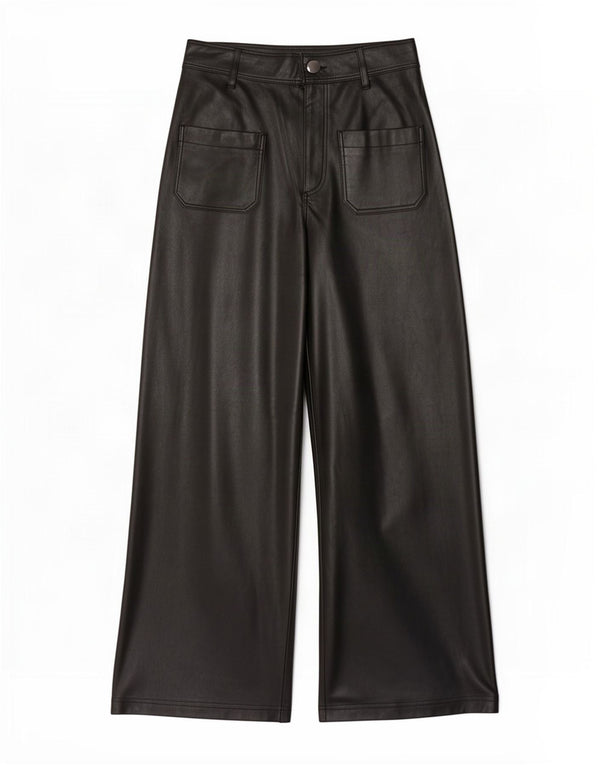 Pantaloni din piele artificială cu talie înaltă Zara EU 36 XS L26 L27 Negru