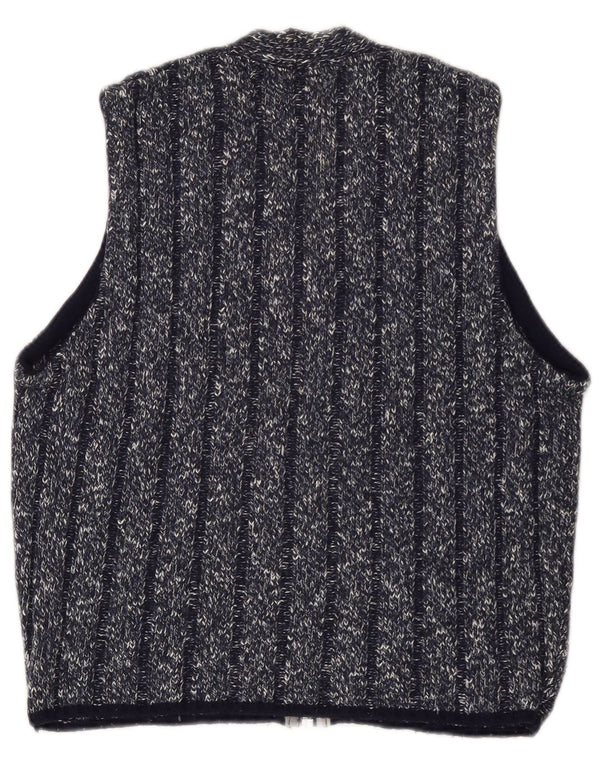 Vintage Womens Sleeveless Cardigan Sweater UK 14 Medium Navy Blue Flecked