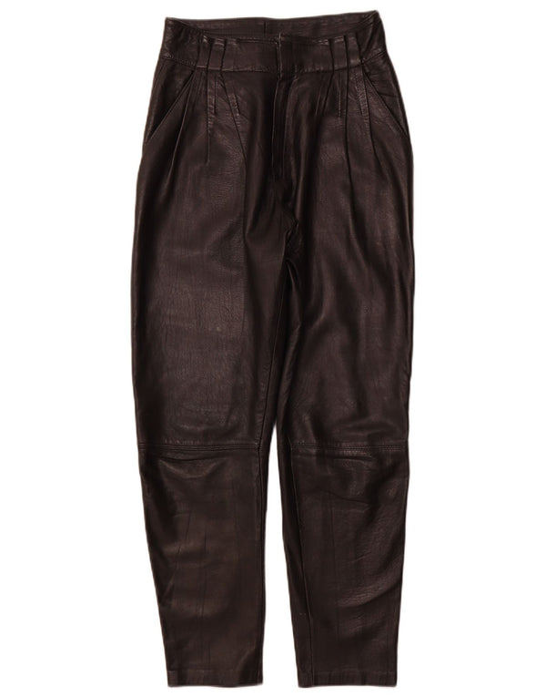 Pantaloni din piele VINTAGE pentru femei IT 44 Medium W26 L26 Piele neagră