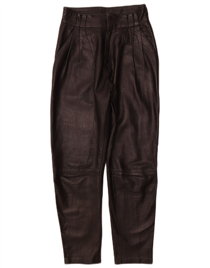 Pantaloni din piele VINTAGE pentru femei IT 44 Medium W26 L26 Piele neagră