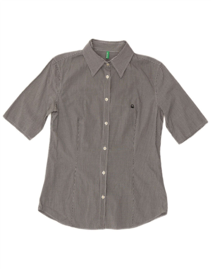 BENETTON Womens Short Sleeve Shirt UK 14 Medium Black Gingham