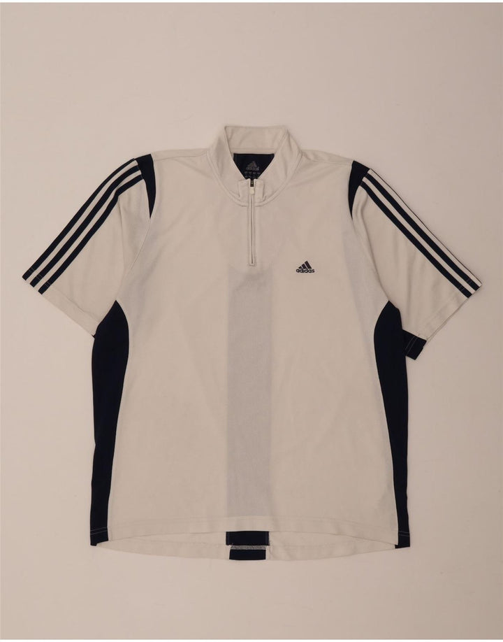Tricou Adidas pentru bărbați, cu fermoar și gât, Top mare, alb, din poliester