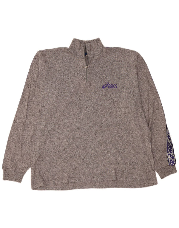 Tricou ASICS pentru bărbați, cu fermoar și gât, cu mânecă lungă, 2XL, gri