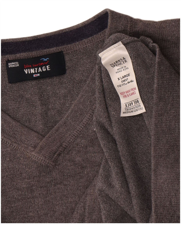 Pulover pentru bărbați Marks & Spencer, cu decolteu în V, XL, bumbac gri