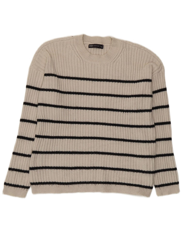 Pulover pentru femei Marks & Spencer cu decolteu triplu UK 14 Medium Bej cu dungi
