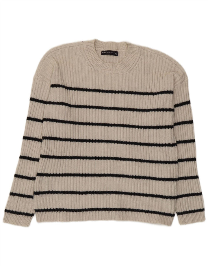 Pulover pentru femei Marks & Spencer cu decolteu triplu UK 14 Medium Bej cu dungi