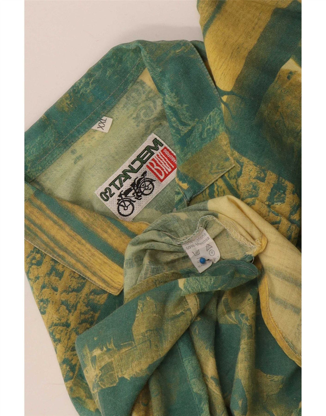 Cămașă vintage cu mânecă scurtă pentru bărbați, bumbac mozaic verde 2XL