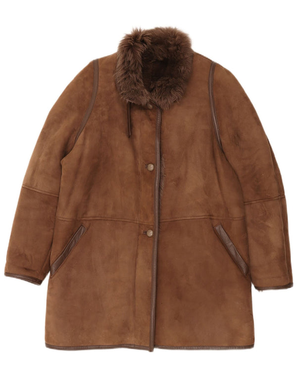 Palton vintage pentru femei din shearling EU 42 XL maro