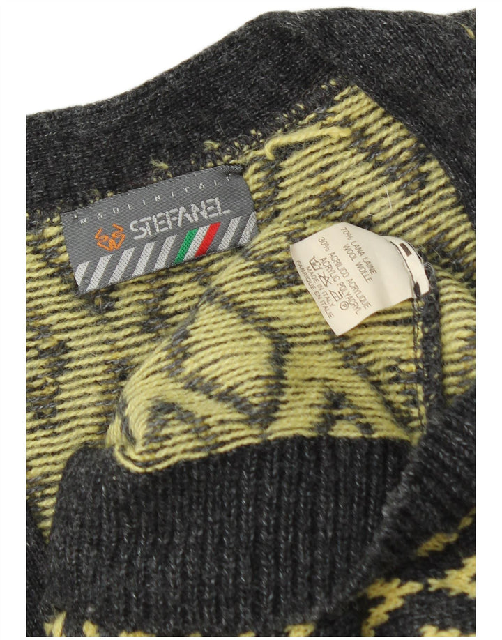 Pulover cardigan pentru bărbați Stefanel, lână mare galbenă Argyle/Diamond