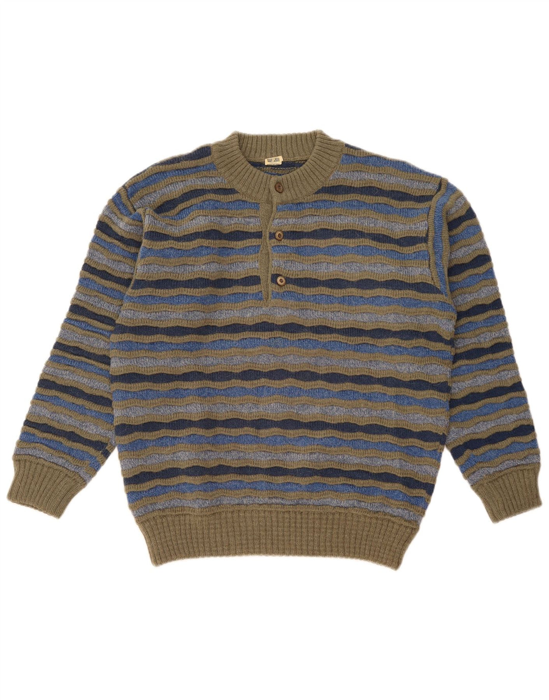 Pulover Vintage pentru bărbați, cu gât, cu nasturi, IT 48 Medium, cu dungi multicolore