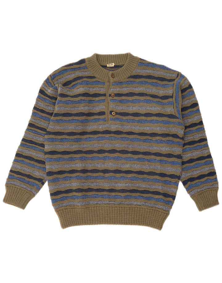 Pulover Vintage pentru bărbați, cu gât, cu nasturi, IT 48 Medium, cu dungi multicolore
