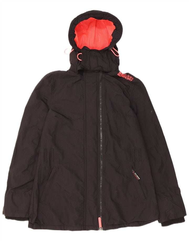 SUPERDRY Jachetă Windbreaker cu glugă pentru femei UK 10 Small Black Nylon