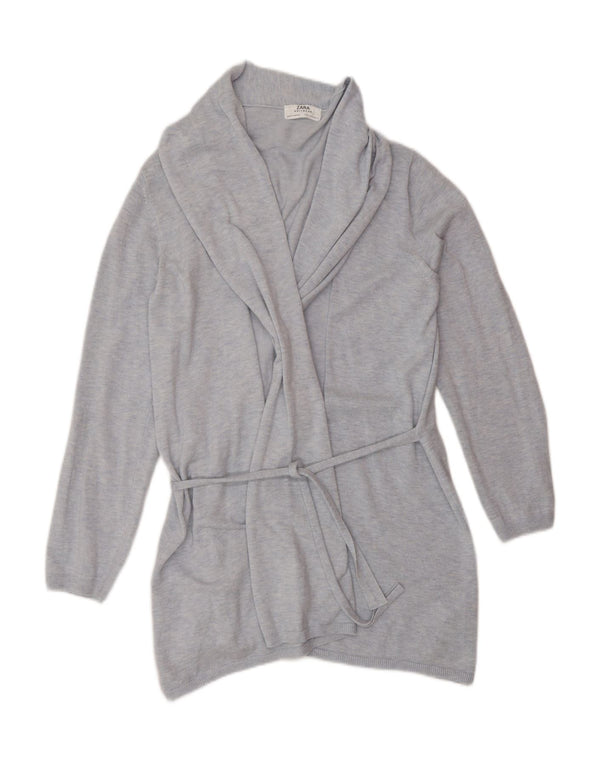 Pulover cardigan lung pentru femei Zara UK 14, viscoză albastră medie