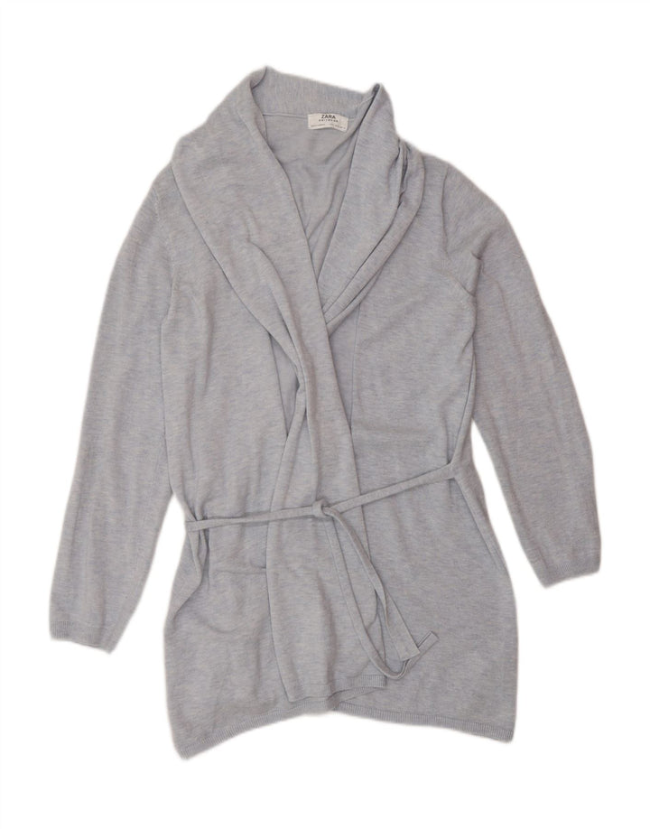 Pulover cardigan lung pentru femei Zara UK 14, viscoză albastră medie