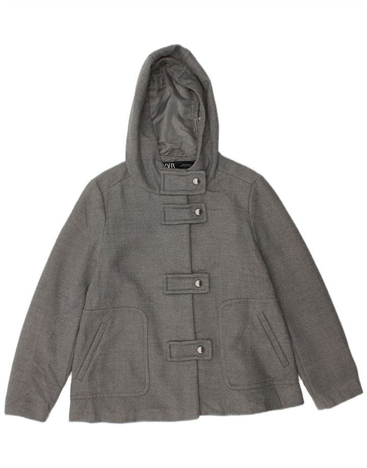 ZARA Womens Hooded Duffle Jacket UK 14 Medium Grey Acrylic