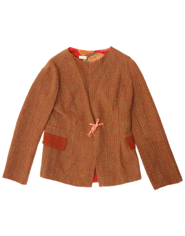 Jachetă Blazer pentru femei Fatto a Mano UK 8 Lână geometrică maro mică