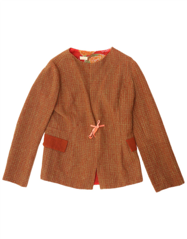 Jachetă Blazer pentru femei Fatto a Mano UK 8 Lână geometrică maro mică