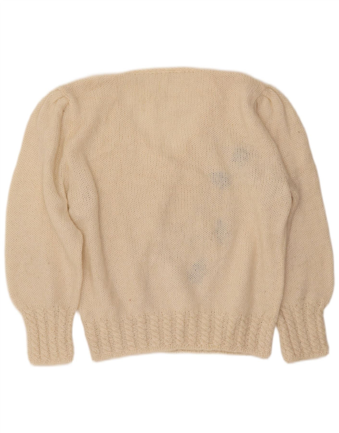 VINTAGE Pulover cu decolteu în V pentru femei UK 16, mare, alb, cu flori