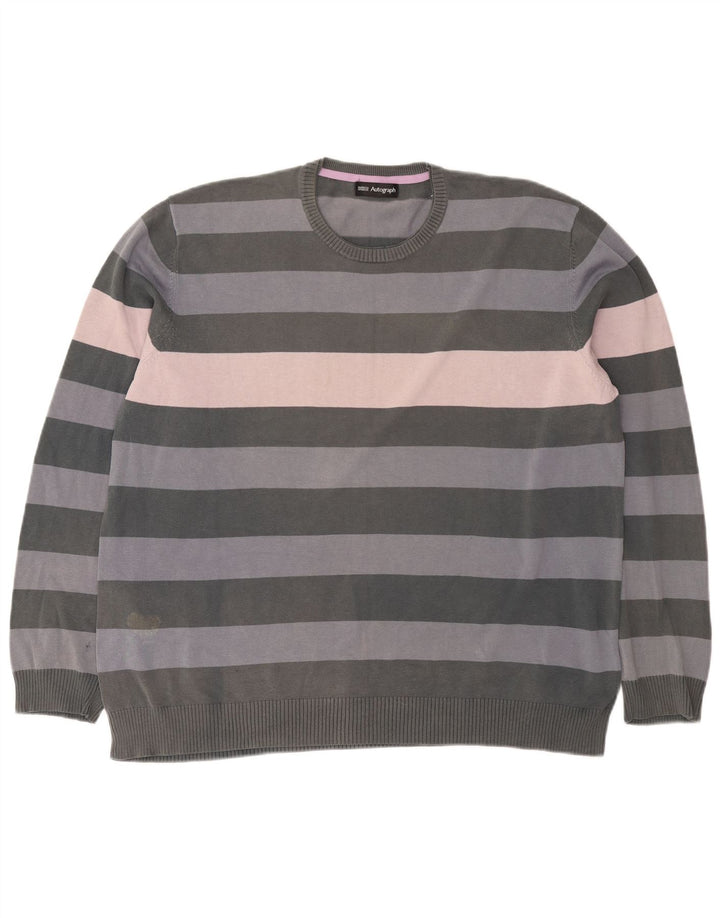 Pulover pentru bărbați Marks & Spencer Autograph cu gât turnat, 2XL, cu dungi gri