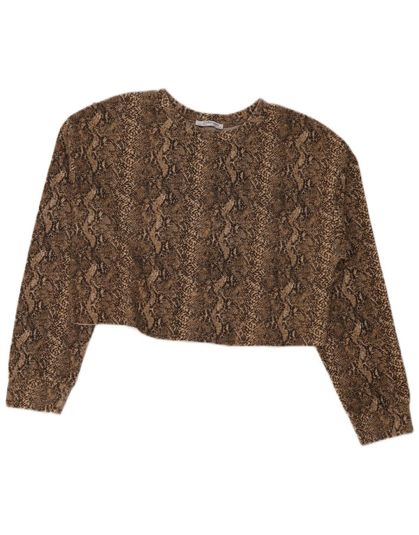 Top Crop Top Trafaluc pentru femei Zara cu mânecă lungă UK 14 Medium Brown Animal Print