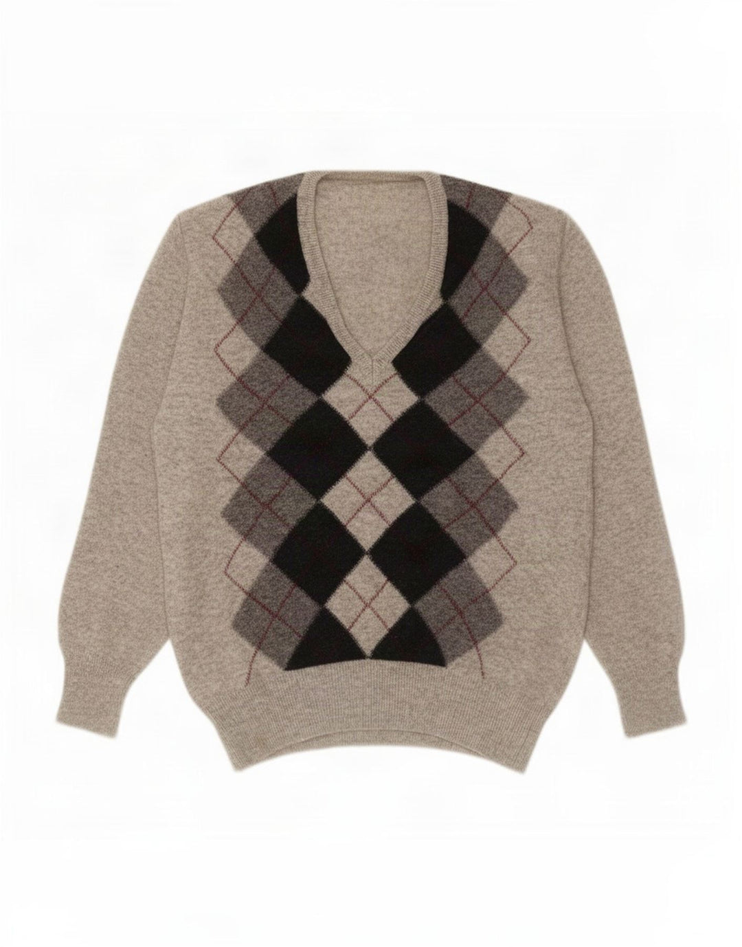 Pulover vintage pentru bărbați cu decolteu în V, mic, gri Argyle/Diamond