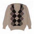 Pulover vintage pentru bărbați cu decolteu în V, mic, gri Argyle/Diamond
