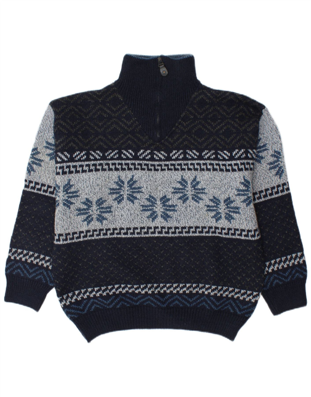 CAMARGUE Pulover pentru bărbați, cu fermoar, cu gât, mijlociu, bleumarin, iarna Fair Isle