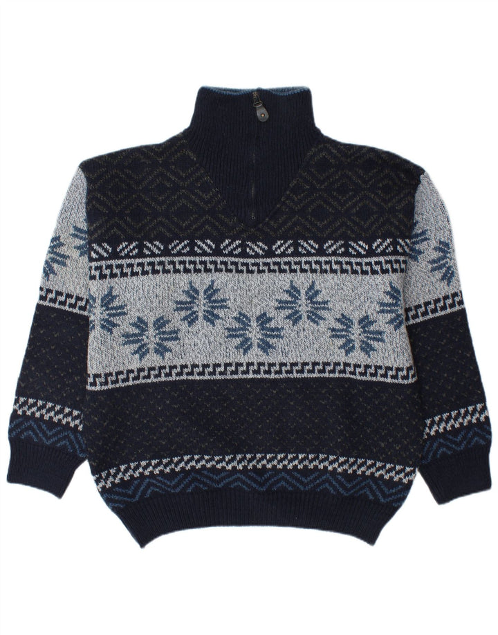 CAMARGUE Pulover pentru bărbați, cu fermoar, cu gât, mijlociu, bleumarin, iarna Fair Isle