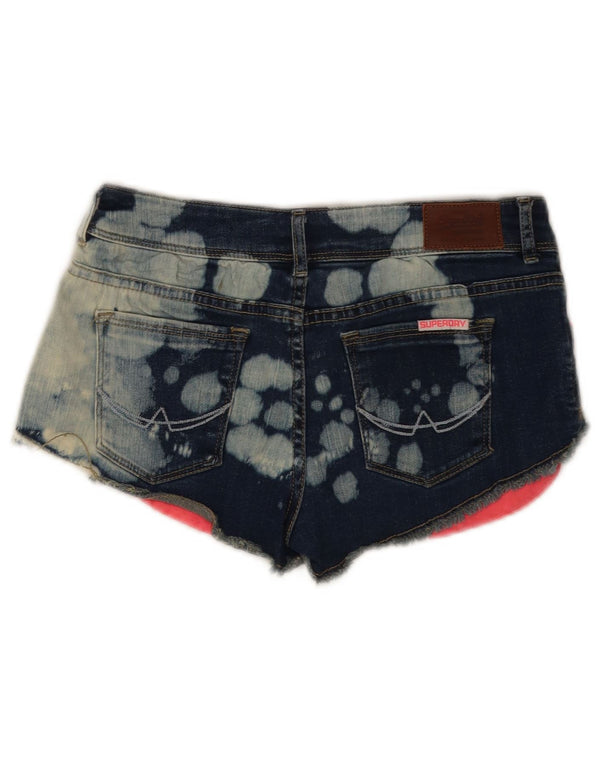 Pantaloni fierbinți Superdry pentru femei Acid Wash Denim W26 Small Blue Tie Dye Bumbac
