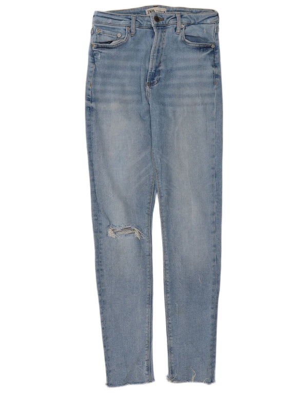 Blugi skinny distressed pentru femei Zara EU 38 Small W28 L30 Albastru