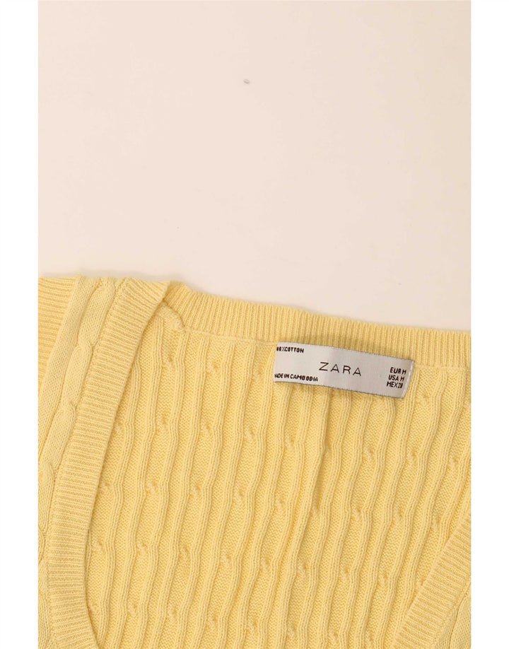Zara Femei Vest Tank Top UK 12 Bumbac galben mediu