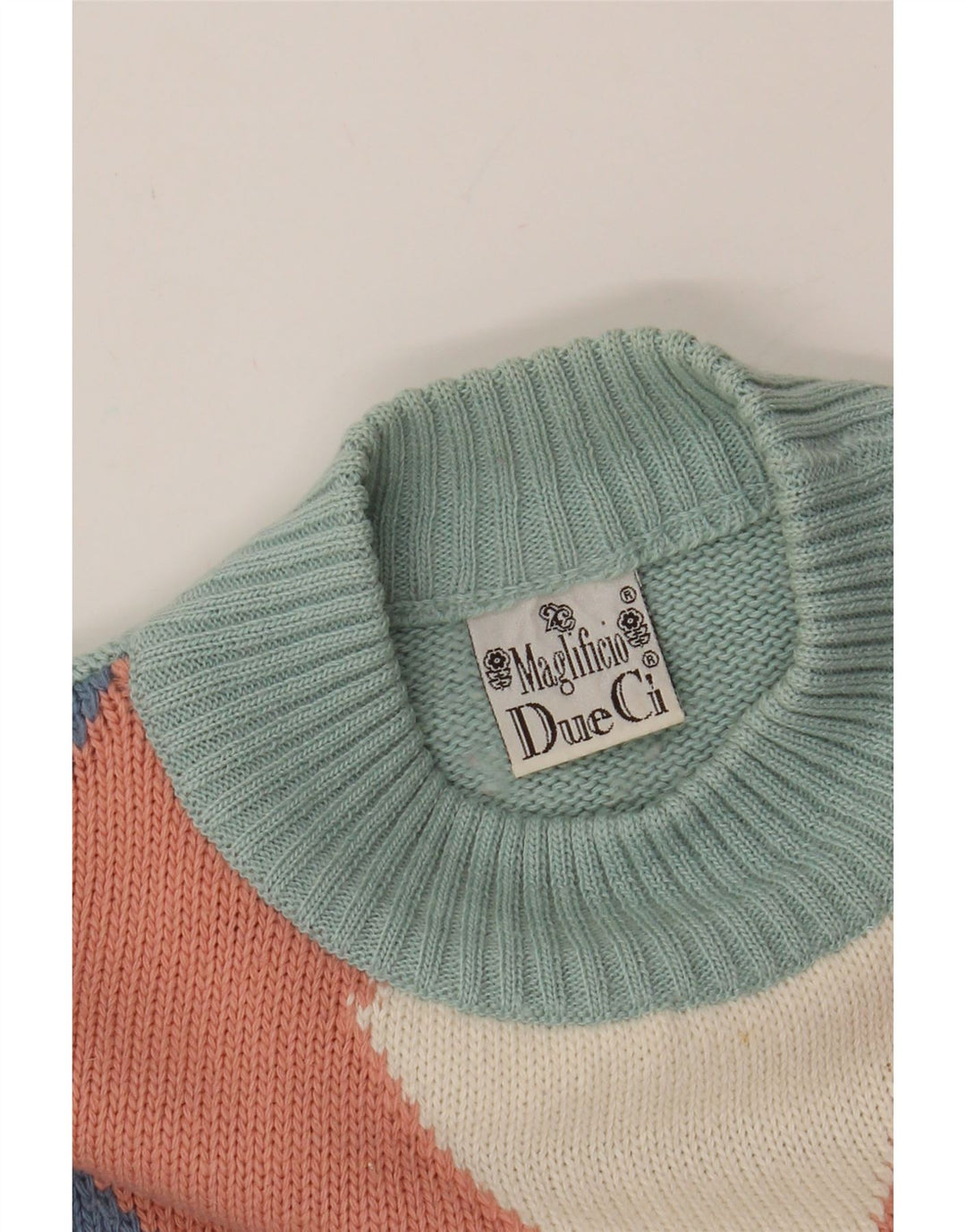 VINTAGE Mens Turtle Neck Jumper Sweater Medium Blue Argyle/Diamond Acrylic Vintage Vintage and Second-Hand Vintage from Messina Hembry 