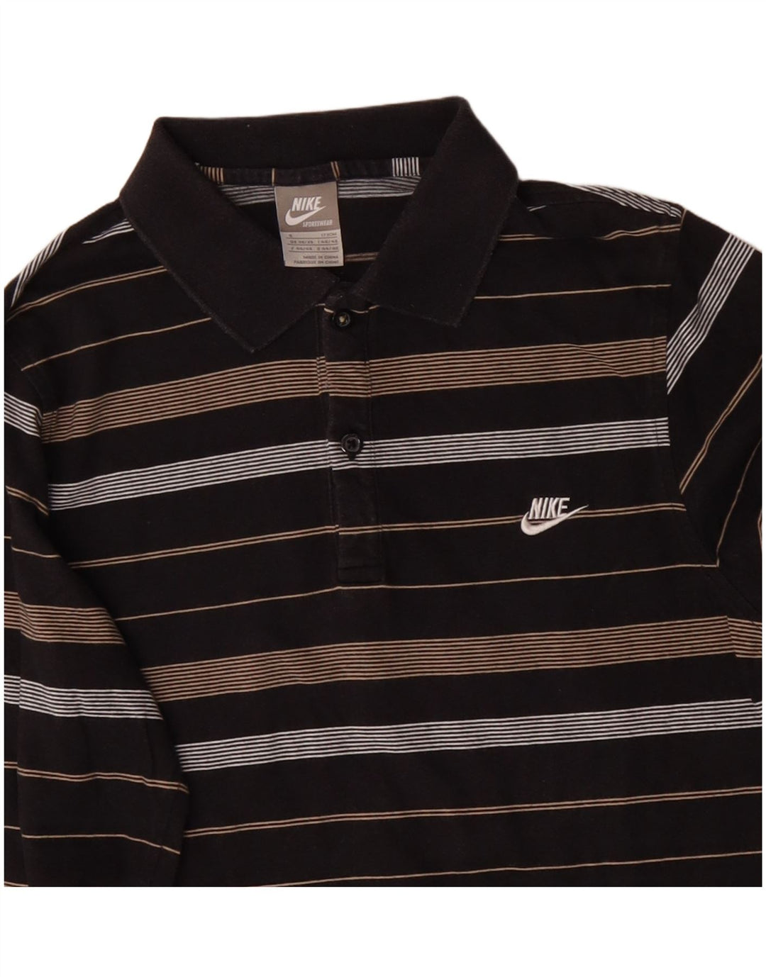Tricou polo pentru bărbați NIKE cu mânecă lungă, bumbac mic cu dungi negre