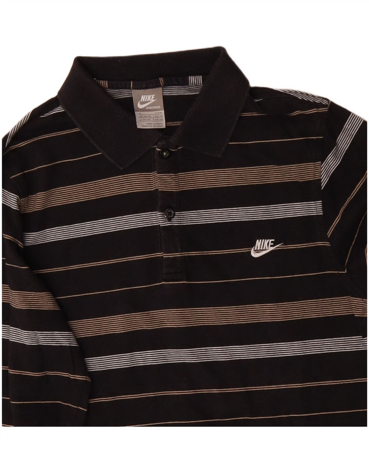 Tricou polo pentru bărbați NIKE cu mânecă lungă, bumbac mic cu dungi negre