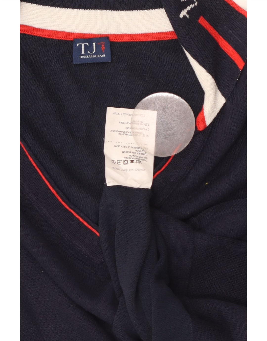 TRUSSARDI JEANS Pulover cu gât polo pentru femei UK 14 Mare Bleumarin