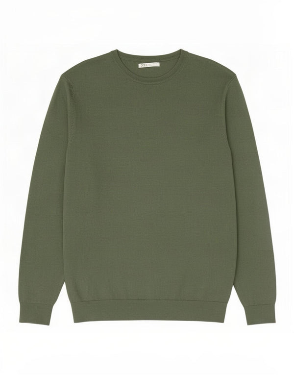 Zara Mens Boat Neck Jumper Sweater Medium Green Viscose