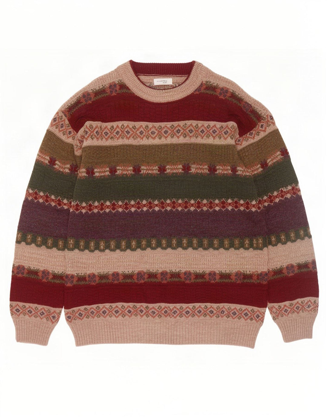 Pulover vintage pentru bărbați cu gât roșu IT 50 Medium Multicolor Fair Isle
