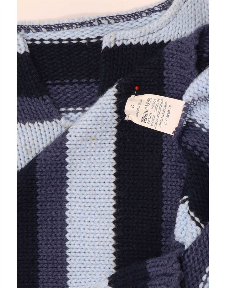 Pulover vintage pentru femei cu decolteu în V UK 12 Medium, multicolore, cu dungi