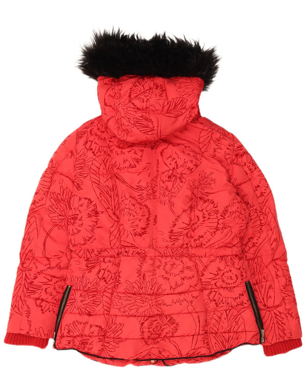 Jachetă căptușită cu glugă pentru femei Desigual EU 44 XL Poliester floral roșu