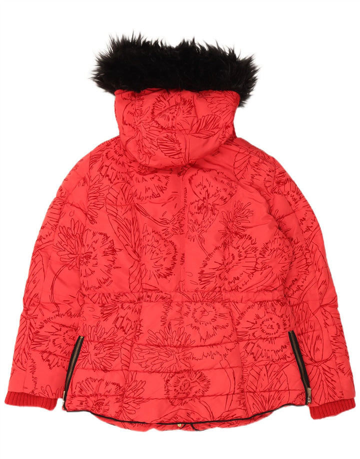Jachetă căptușită cu glugă pentru femei Desigual EU 44 XL Poliester floral roșu