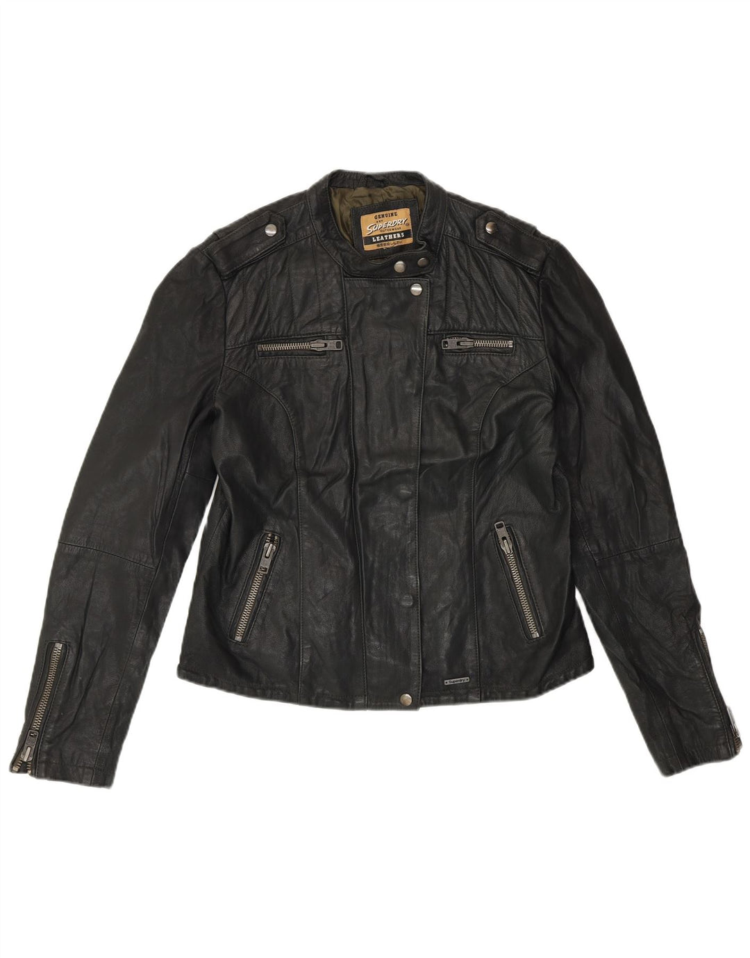 SUPERDRY Jachetă de piele pentru femei UK 14 Medium Black Leather